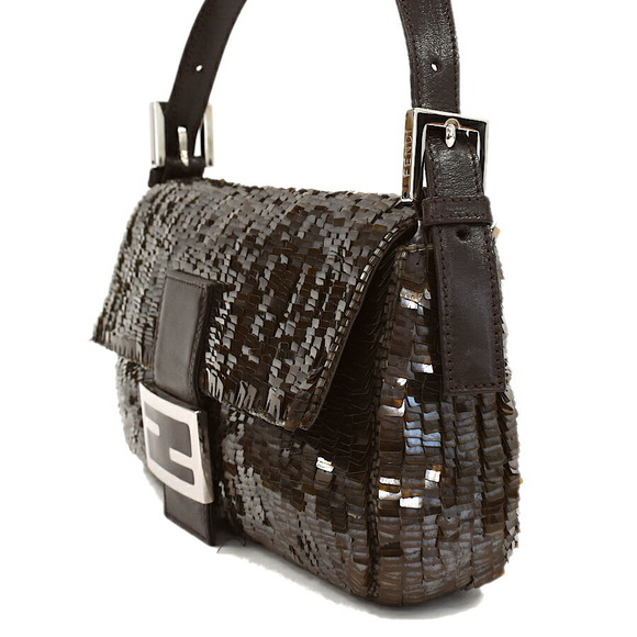 Fendi Mamma Bucket Bag Sequin Leather Brown - Picture 2 of 9